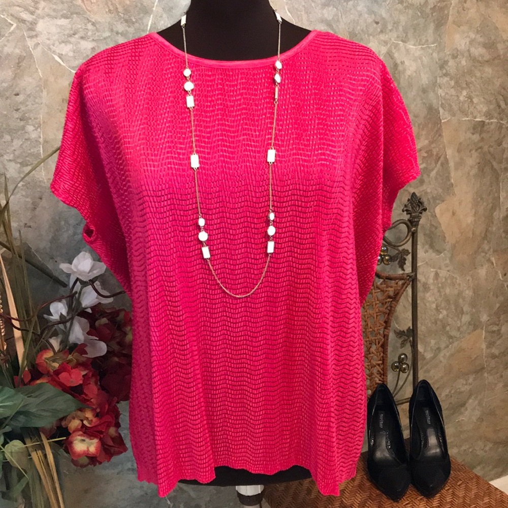 Kim Rogers woman colorful pink shirt blouse tunic top formal casual classy